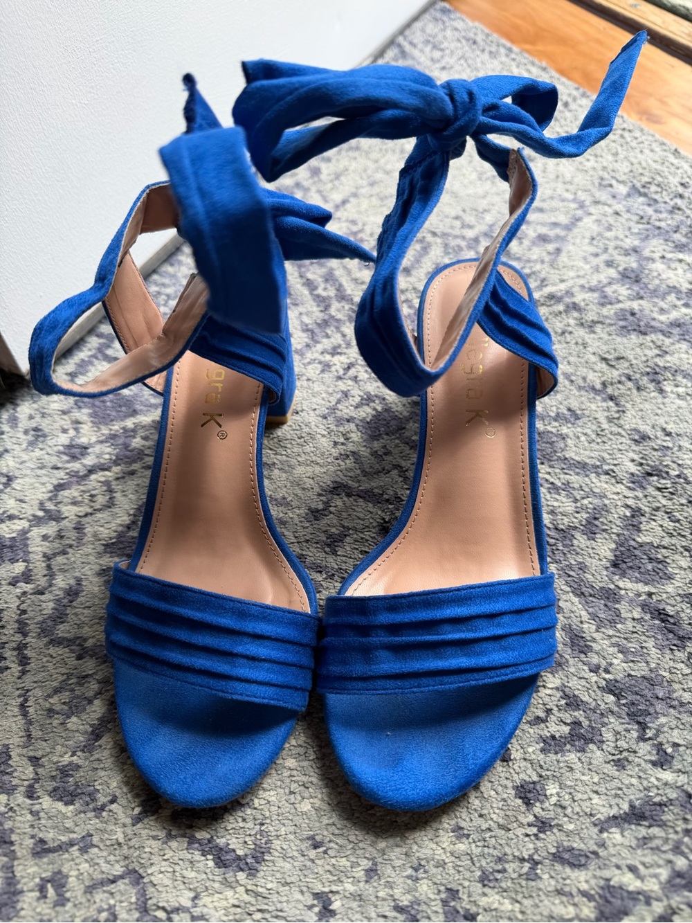 Allegra K Royal Blue Ankle Tie Open-Toe Heels
